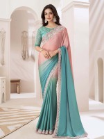 Pink And Aqua Shaded Chiffon Saree